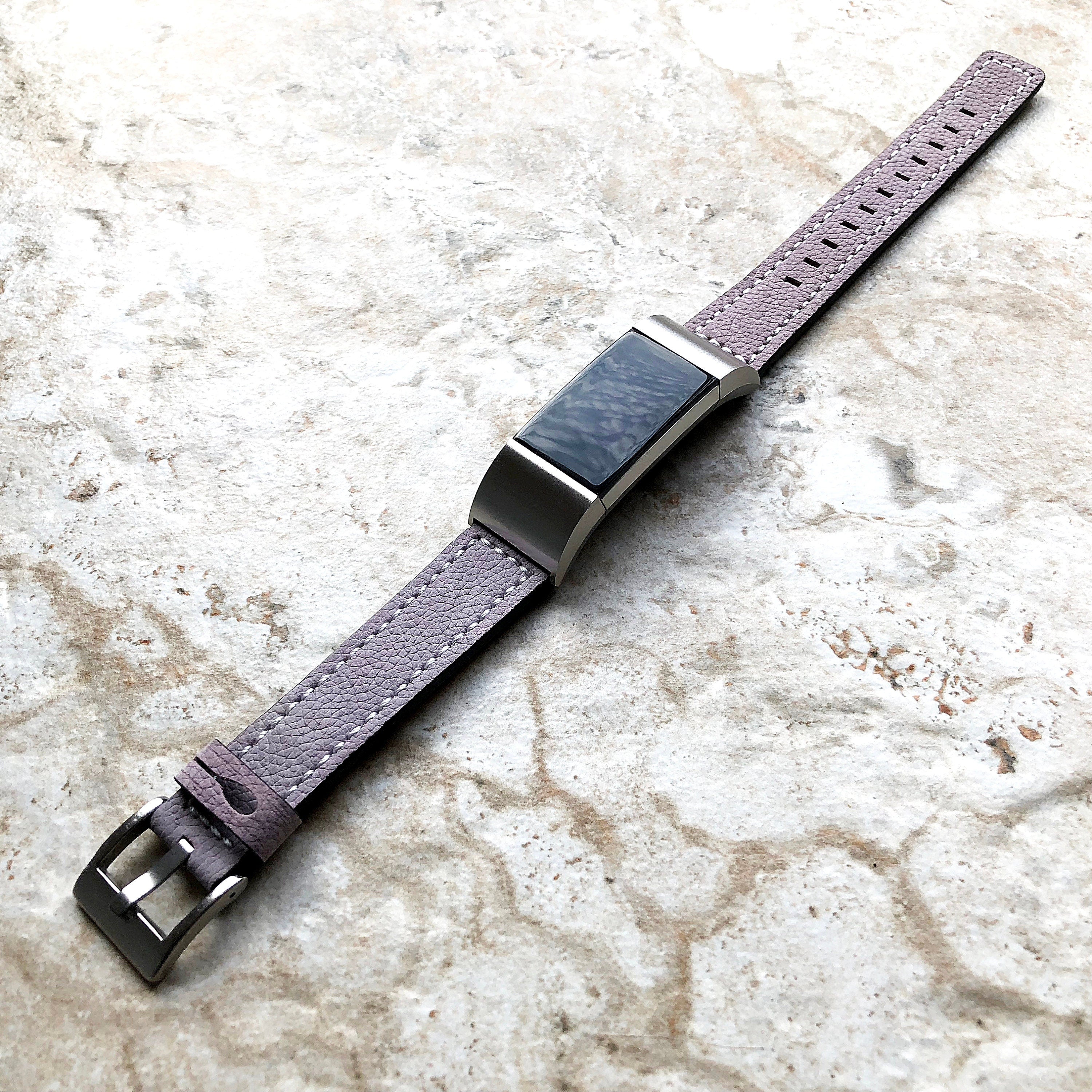 Fitbit Charge 6 5 4 3 Purple Soft Leather Band Strap for Fitness Tracker Replacement Wristband Bracelet with Stitches Adapters Quick Release
